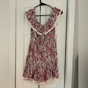 Lost + Wander Red Floral Paisley Dress with Lace trim